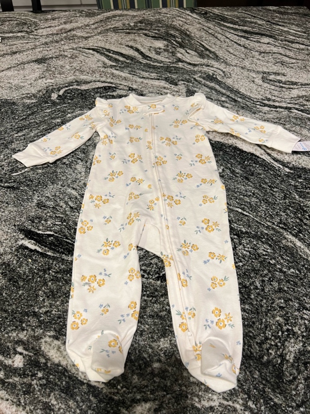 Carter's Cream Floral Zip-Front Footed One-Piece